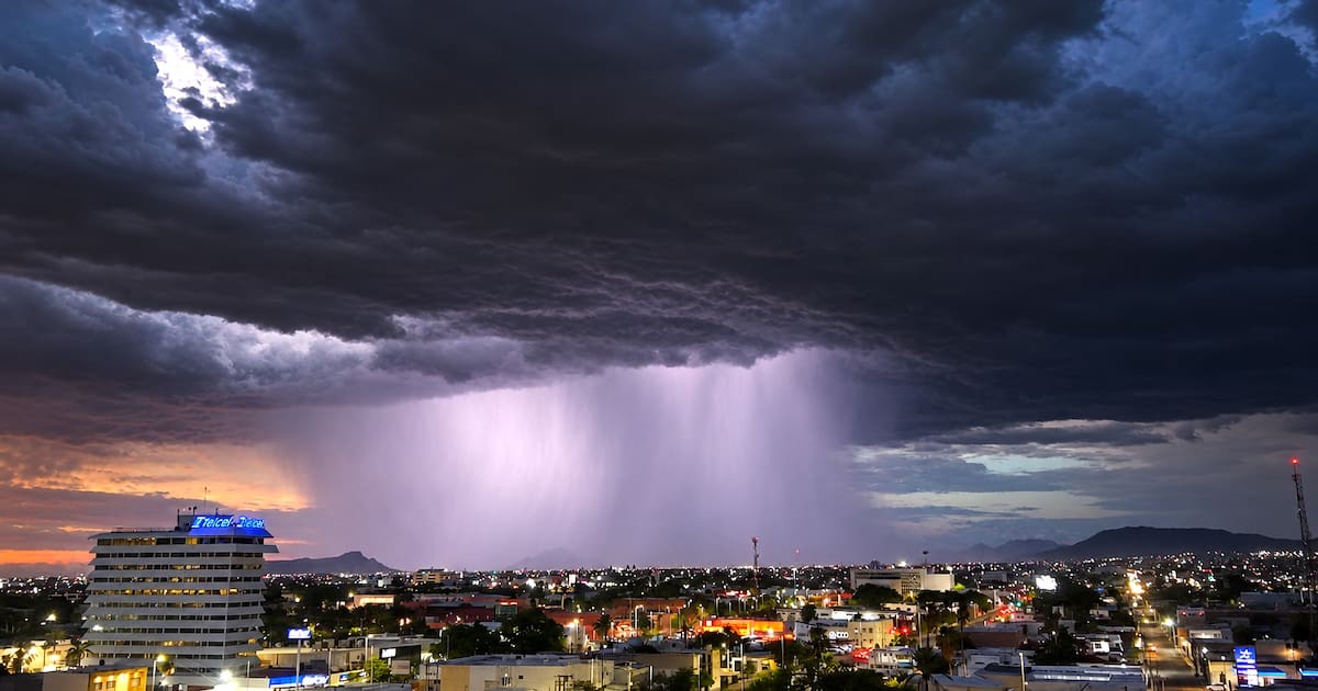 ¡Aguas, Sonora! El monzón mexicano traerá cuatro días de lluvias y el jueves será el más cabrón, con hasta 150 milímetros en el centro